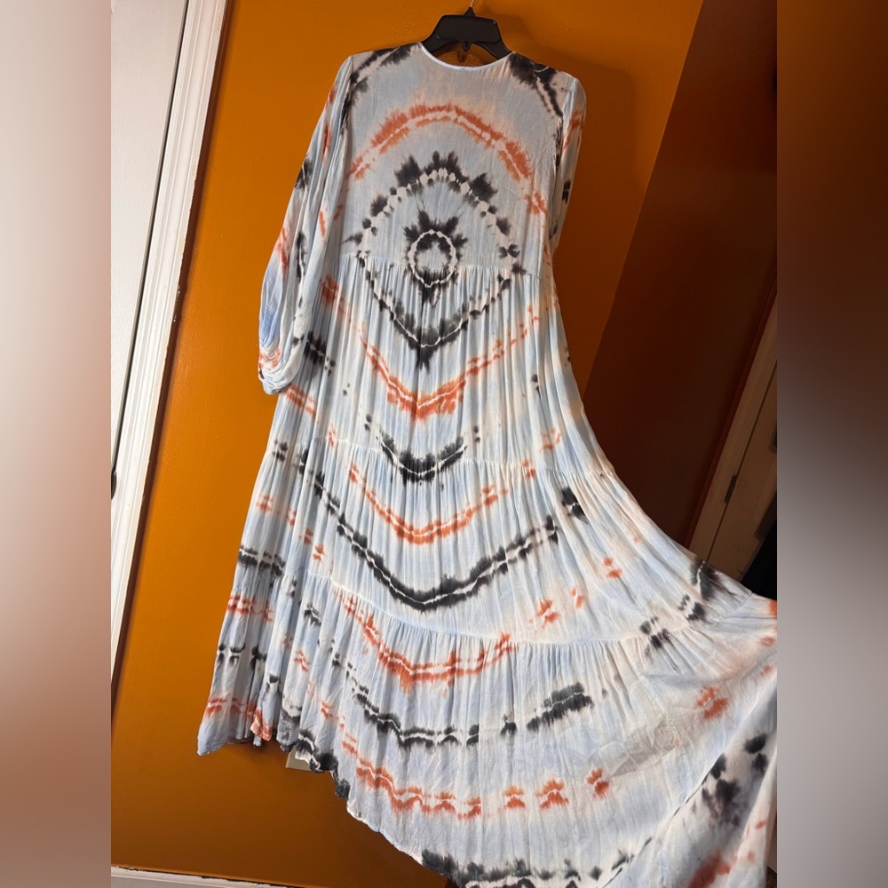 Young Fabulous & Broke Dawn Balloon Sleeve Tie Dye Dress Tangerine Radial. M - Picture 11 of 12
